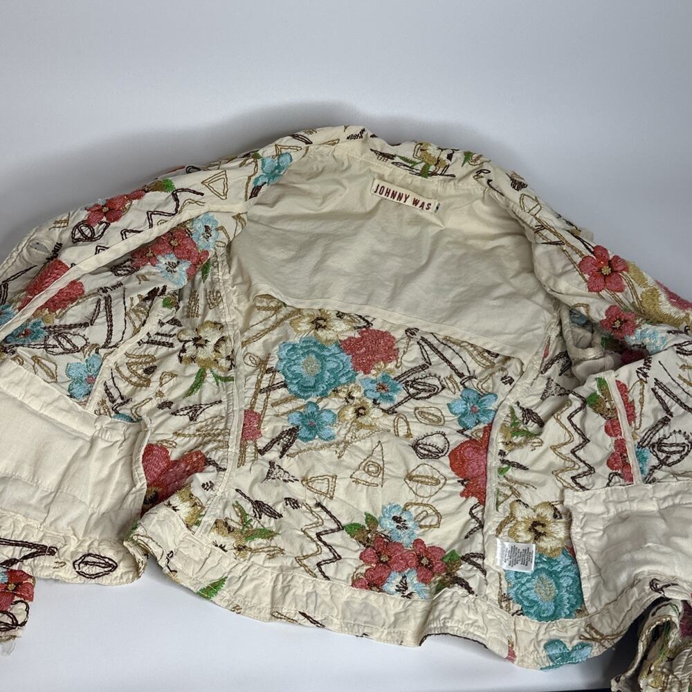 Johnny Was Womens Embroidered Button Up Jacket Small Cream Floral Bohemian Artsy - Picture 7 of 16